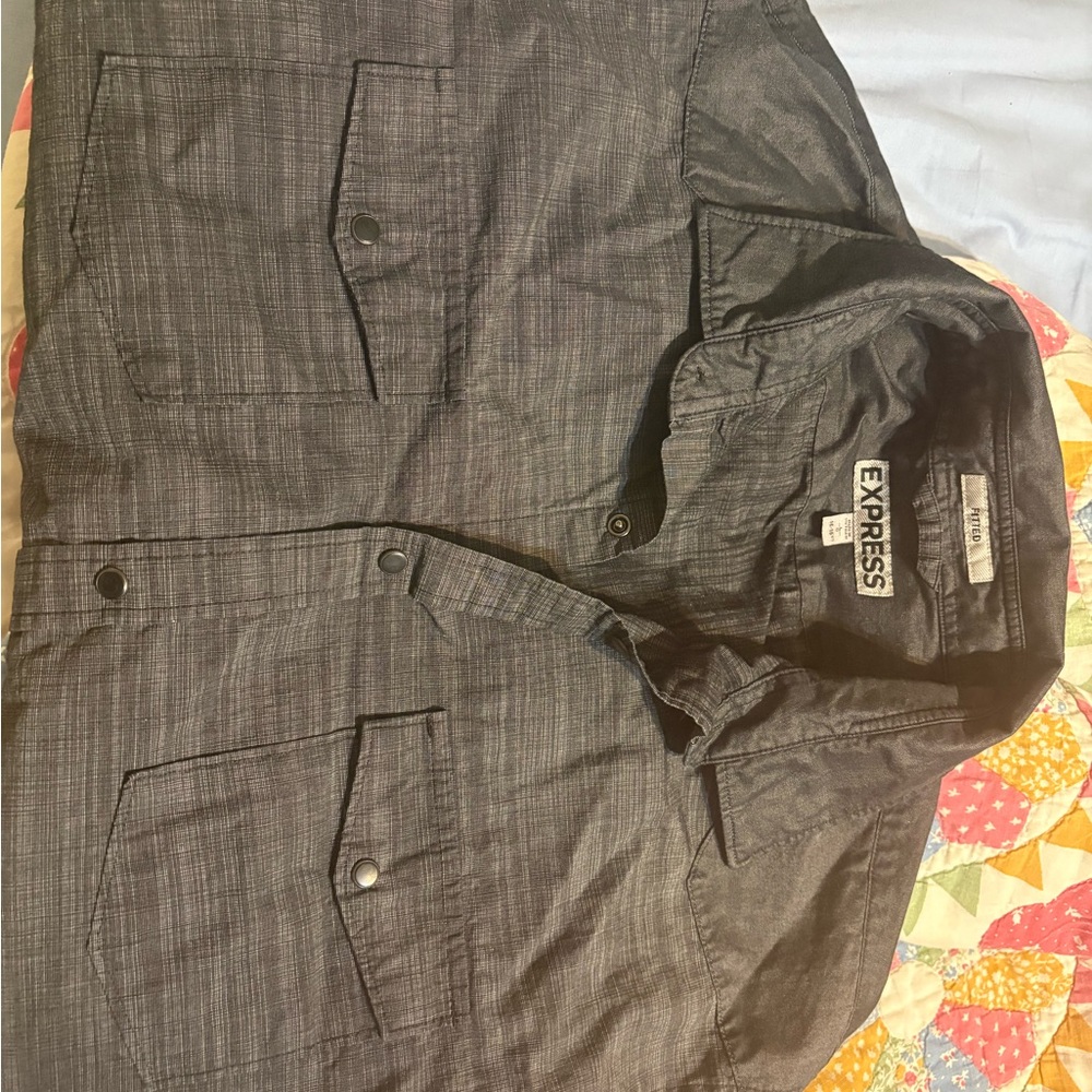 Express Black Lightweight Shirt Jacket with Textured Fabric